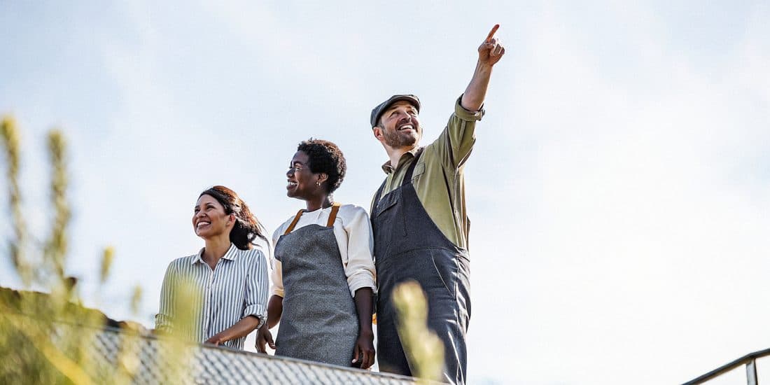 A diverse small-business team collaborating